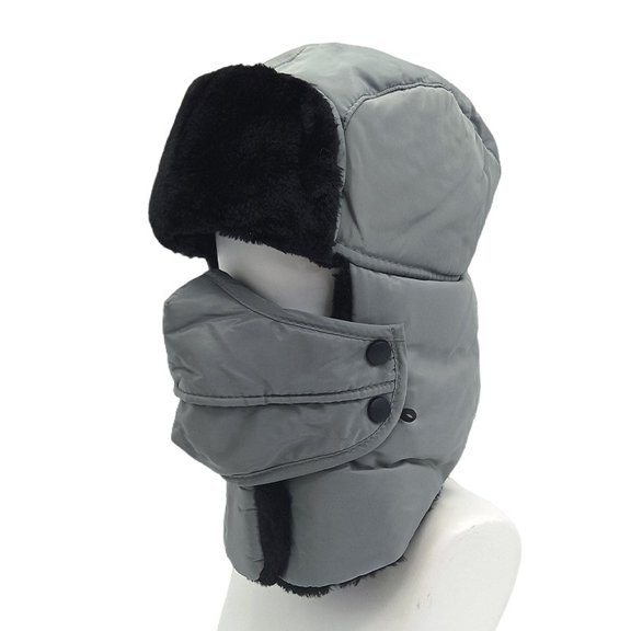Xfvqtps Mens and Womens Trapper Hat with Mask Balaclava Removable Fleece Lined Thickened Breathable Windproof Coldproof Waterproof Warm Outdoor Versatile Winter Full Cover Hat Gray