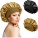 thumbnail image 1 of Gorro de noche de satén para el cabello, gorro de seda de 19 momme para cabello natural, tamaño de cabeza ajustable, gorro de dormir para cabello rizado, 1 paquete (negro), 1 of 5
