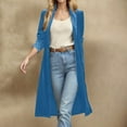 thumbnail image 4 of Oksale Velvet Trench Coat for Women Casual Open Front Cardigan Full Length Overcoat Loose Long Sleeve Outerwear Soft Comfortbale Fall Jackets Blue L, 4 of 7