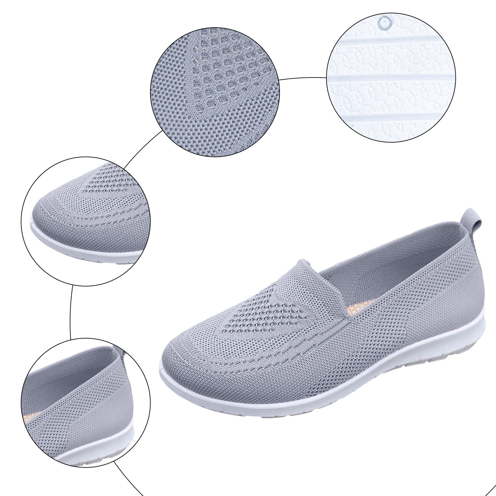 Loafers for Women Slip on Solid Mesh Walking Shoes Comfy Soft Sole Lightweight Driving Nursing Shoes Casual Breathable Flat Shoes Gray Size 8