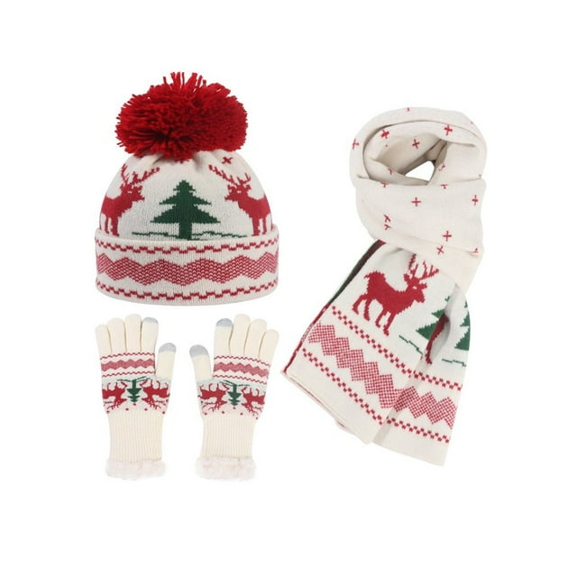 Winter Warm Children Hat Plush Scarf Gloves Multi Piece Set Thickened Protection For Christmas