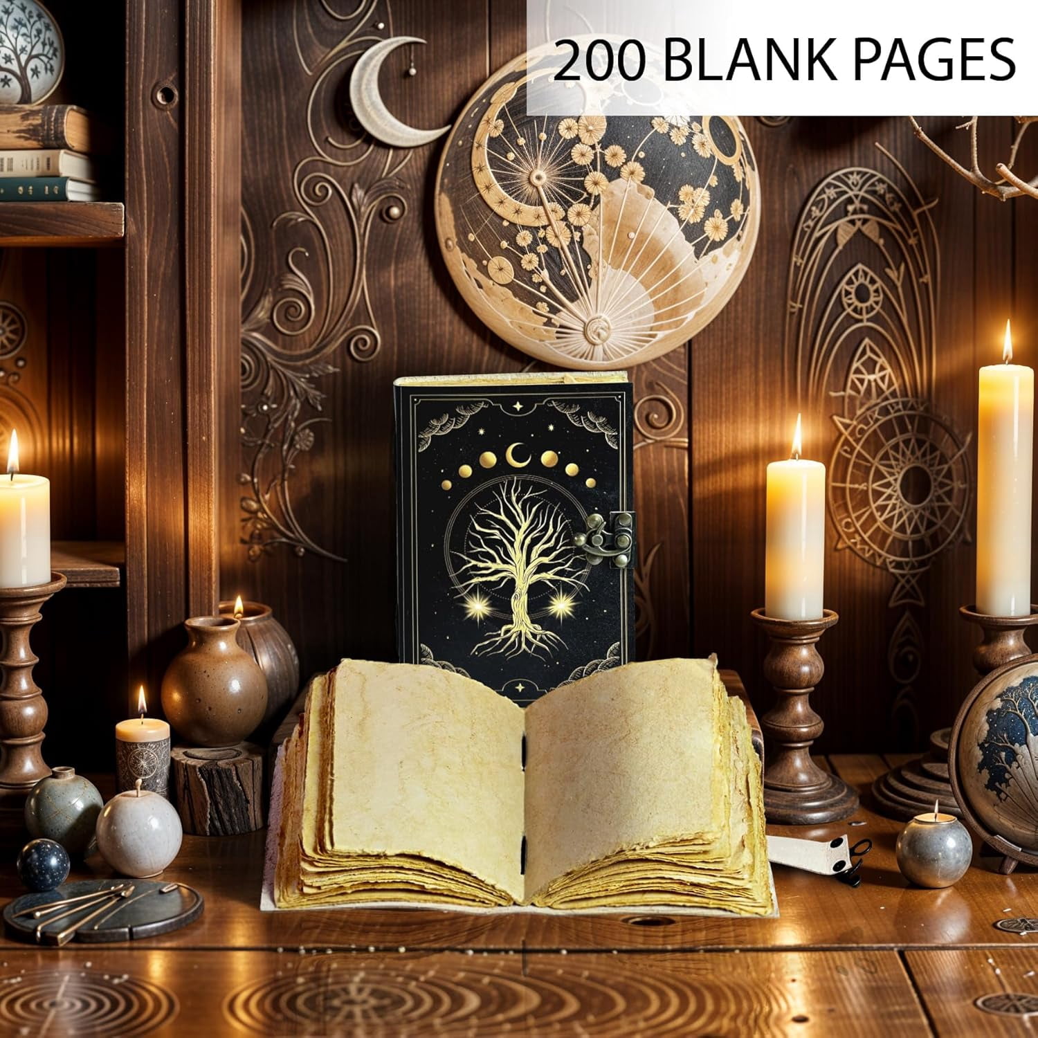 Leather Journal Tree of Life Leather Notebook Blank Spell Book book of shadows Journal with color printed Embossed design Antique Vintage 200 Pages (7x5 Inches)
