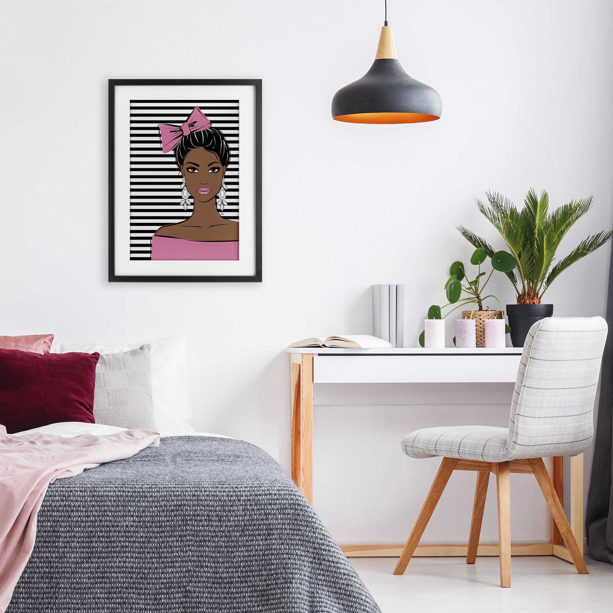 Stupell Industries Girl with Bow & Jewel Earrings Black Framed Print Under Glass, design by Martina Pavlova