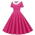 thumbnail image 2 of Women 50s 60s Retro Rockabilly Swing Dress Polka Dot Double Breasted Notch Lapel V-Neck Dresses Cocktail Party Evening Prom Gown, 2 of 6