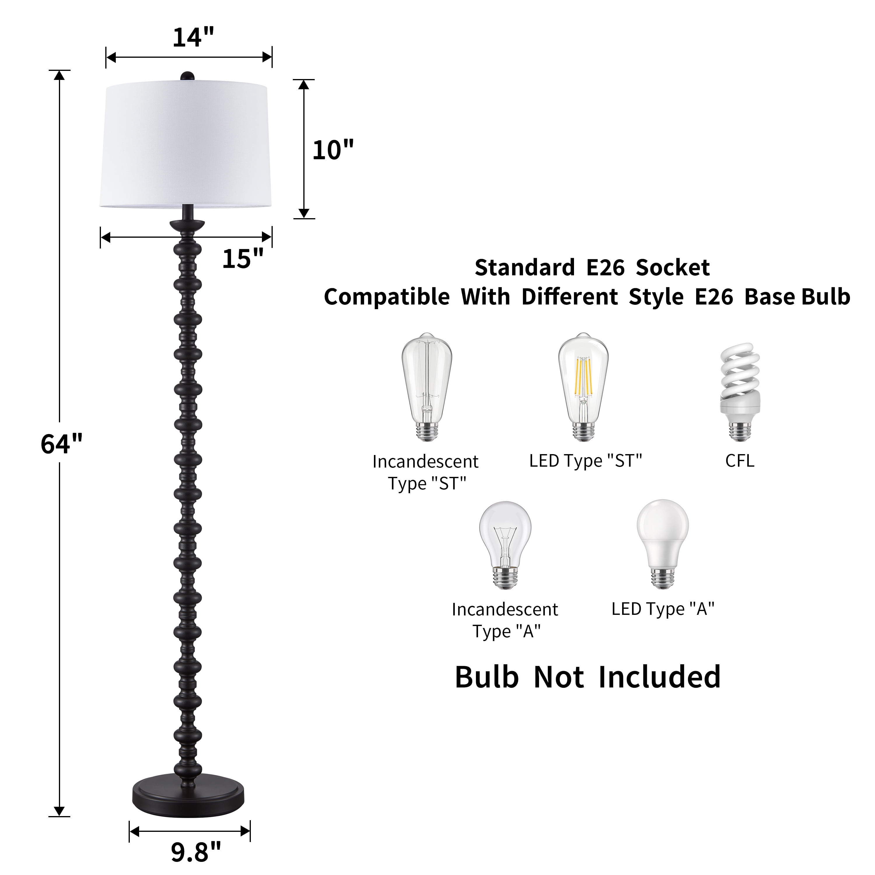 KAWOTI Classic Bronze Floor Lamp Resin Standing Lamp with White Linen Drum Shade