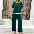 thumbnail image 4 of Scyoekwg Womens Casual 2 Piece Outfits Short Sleeve Round Neck Tops Wide Leg Pants Trendy Casual Loose Sweatsuits Sets Solid Color Tracksuit (Green,L), 4 of 8