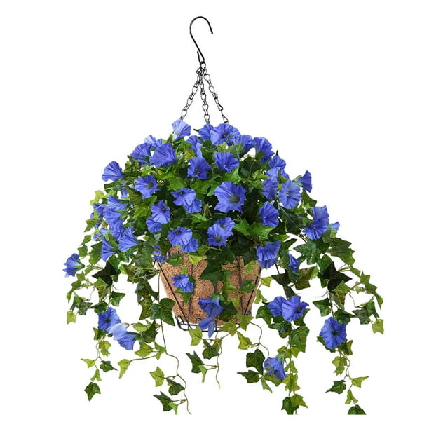Bewildely Hermosa cesta colgante artificial Ipomoea Nil Elija Elija Flores artificiales azul 6 pulgadas