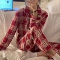 thumbnail image 3 of Pijamas navideños a cuadros para mujer, ropa de dormir coreana, Pijamas de otoño, ropa bonita, Conjuntos de pantalones de 2 piezas, ropa de descanso, traje de Pj, 3 of 3