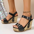 thumbnail image 6 of Kilaqueen Wedge Sandals Women Open Toe Ankle Strap Buckle Sandals Causal Trendy Platform Heels Shoes, 6 of 9