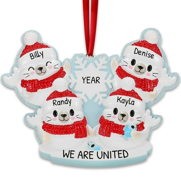 Personalized Family Christmas Ornaments - Customized Family of 4 Seal Ornaments Custom Ornaments Seal Christmas Ornaments Family of 4 Christmas Ornaments 2024 Harp Seal Ornaments for Christmas Tree