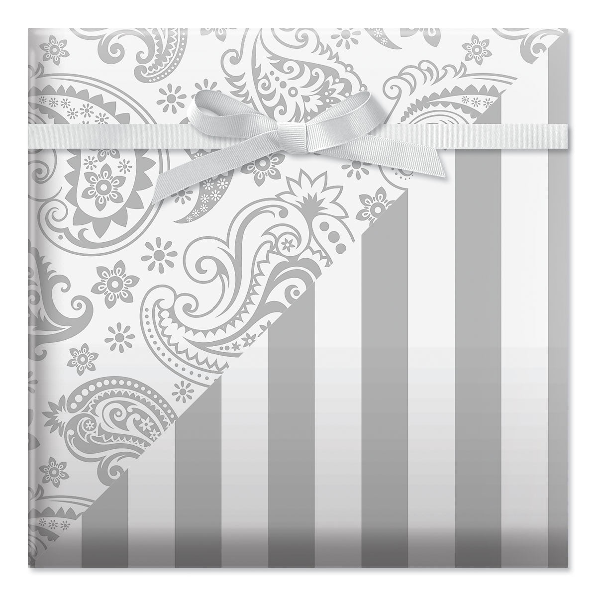 Silver Paisley with Stripes Wedding Double-Sided Jumbo Gift Wrap
