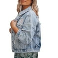 thumbnail image 4 of IROINNID Denim Jacket for Women Long Sleeve Turndown Lapel Light Wash Jean Jacket Solid Color Lightweight Button Down Basic Outerwear,Light Blue, 4 of 9