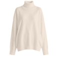 thumbnail image 5 of Yigetop Women's Cable Knit Turtleneck Sweater Soft Cozy Long Sleeve Pullover Casual Tops Warm Knitwear for Fall Winter Daily Wear Beige L, 5 of 6