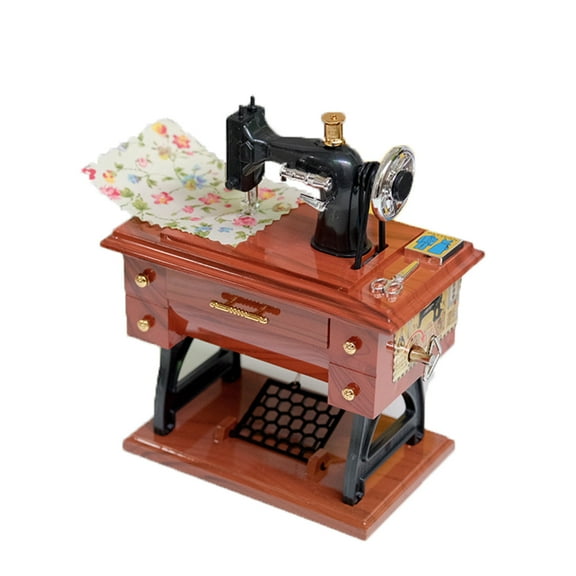 Kedshhgu Vintage Music Box Mini Sewing Machine Style Mechanical Birthday Gift Table Decor