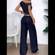 thumbnail image 5 of Conjuntos de Dos Piezas para Mujer, Top Corto Informal de un Solo Hombro, Pantalones Anchos y Conjuntos Y2K A Juego. Azul Marino L, 5 of 7
