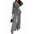 thumbnail image 3 of Women'S Casual Lounge Two Piece Outfits Long Sleeve V Neck Wrap Tie Waist Shirt Wide Leg Pants Sets Gray S, 3 of 10