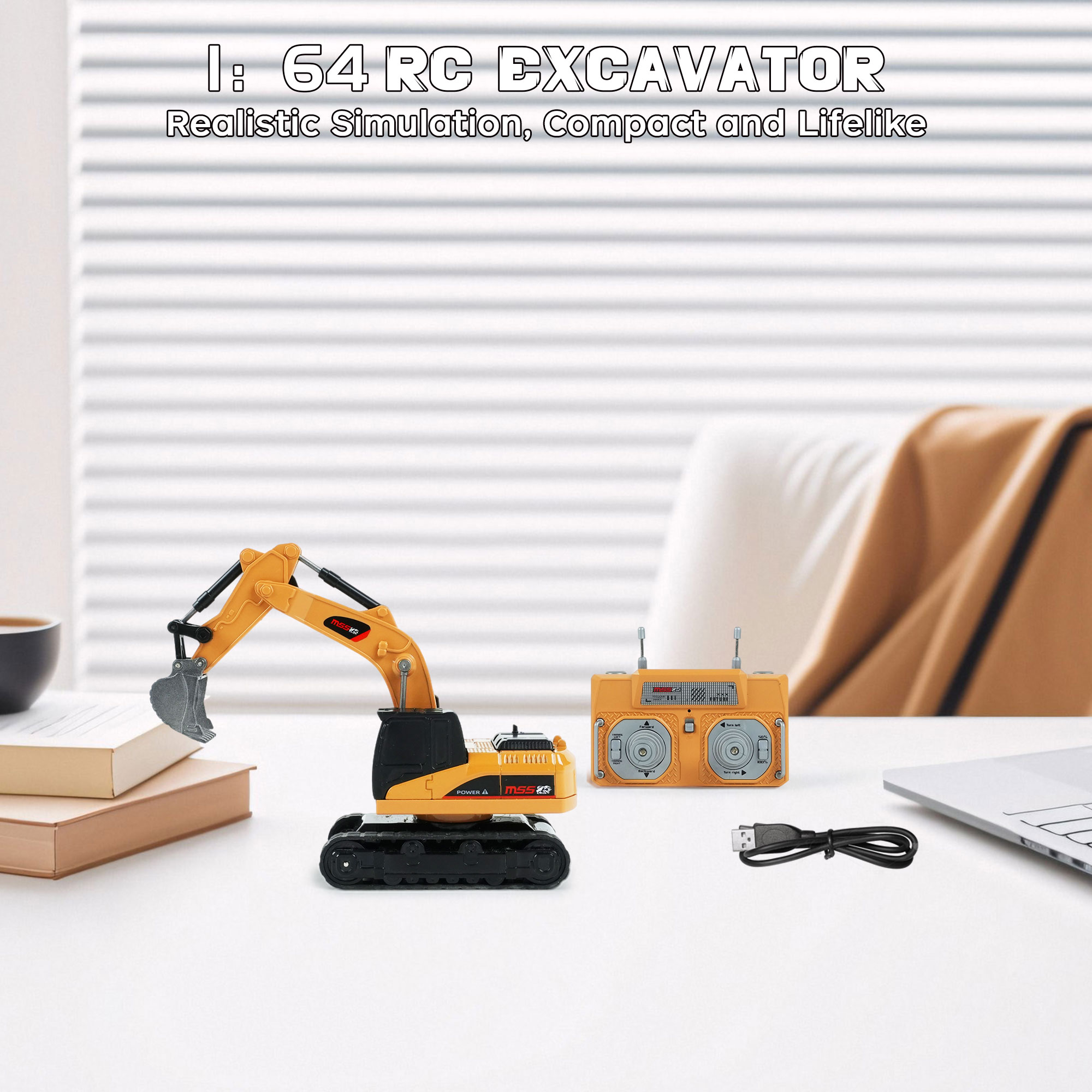 BRRRRT 1/64 Mini Remote Control Excavator, 2.4Ghz Remote Control Construction Vehicles with Metal Shovel, RC Excavator Birthday Gifts for Boys and Girls Age 3+