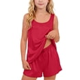 thumbnail image 2 of Tranfacy Vêtements d'Été pour Filles Couleur Unie Col Rond Sans Manches Haut Mode avec Short Tenue d'Intérieur Décontractée Ensemble 2 Pcs, 2 of 7
