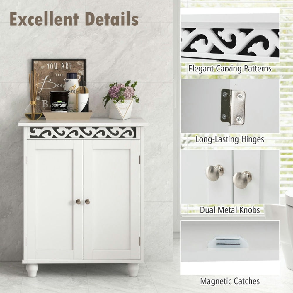 Finihen Bathroom Storage Cabinet, Floor Cabinet, Freestanding Bathroom Cabinet Floor Storage Organizer with Adjustable Shelf and Solid Wood Legs, for Bathroom, Living Room, Bedroom, White Finihen Bathroom Storage Cabinet, Floor Cabinet, Freestanding Bathroom Cabinet Floor Storage Organizer with Adjustable Shelf and Solid Wood Legs, for Bathroom, Living Room, Bedroom, White