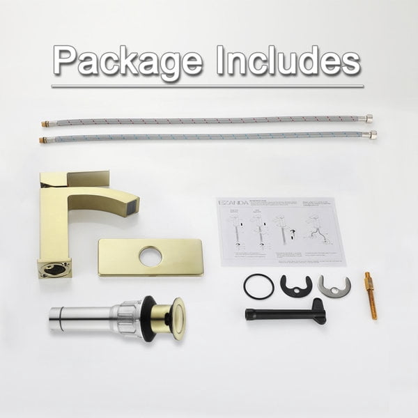 EZANDA Single-Hole Single-handle Bathroom Faucet with Drain Assembly,Brushed Gold