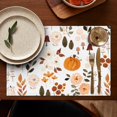 thumbnail image 4 of Harvest Party Placemats Set of 6, Machine Washable Heat Resistant Linen Table Mats with Pumpkin and Turkey Pattern, Durable Rustic Fall Dining Table Mats for Family Gathering, 4 of 5