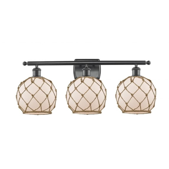 516-3W-BK-G121-8RB-LED-Innovations Lighting-Farmhouse Rope-10.5W 3 LED Bath Vanity in Industrial Style-26 Inches Wide by 13 Inches High Matte Black