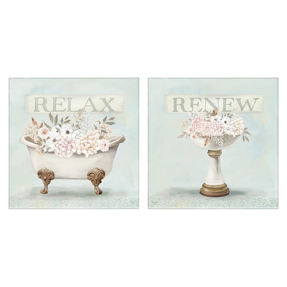 Stupell Industries Traditional Antique Florals Relax Renew 2pc Canvas Art Set, 17 x 17 each, by Mollie B.