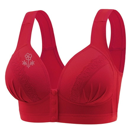 Yyeselk Women s Front Closure Bra Comfort Full Coverage Bras Push Up Wirefree Bra Breathable Everyday No Underwire Bra Daily Bras for Older Women Red L