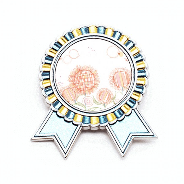 Pintado a mano de flores de la planta de girasol Insignia broche Medalla ganadora