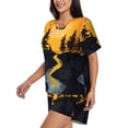 thumbnail image 2 of Fotbe Sunset River Pine Trees Print Pajama Set for Women 2 Piece Loungewear Short Sleeve Tops and Shorts Set Soft Sleepwear-XX-Large, 2 of 7