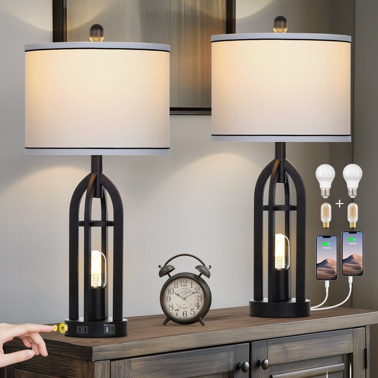 Cinkeda 27" Industrial Table Lamp Set of 2 with USB photo 6