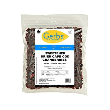 Dried Cape Cod Cranberries by Gerbs - 2 LBS - Sweetened - Unsulfured -Top 14 Food Allergen Free & NON GMO