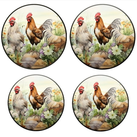 

BaHomeck Electric Stove Burner Covers Set of 4 Round Metal Gas Stove Burner Covers 8 Inch and 10 Inch Kitchen Decor Chickens In The Garden Surrounded By Wildflowers And Grasslands