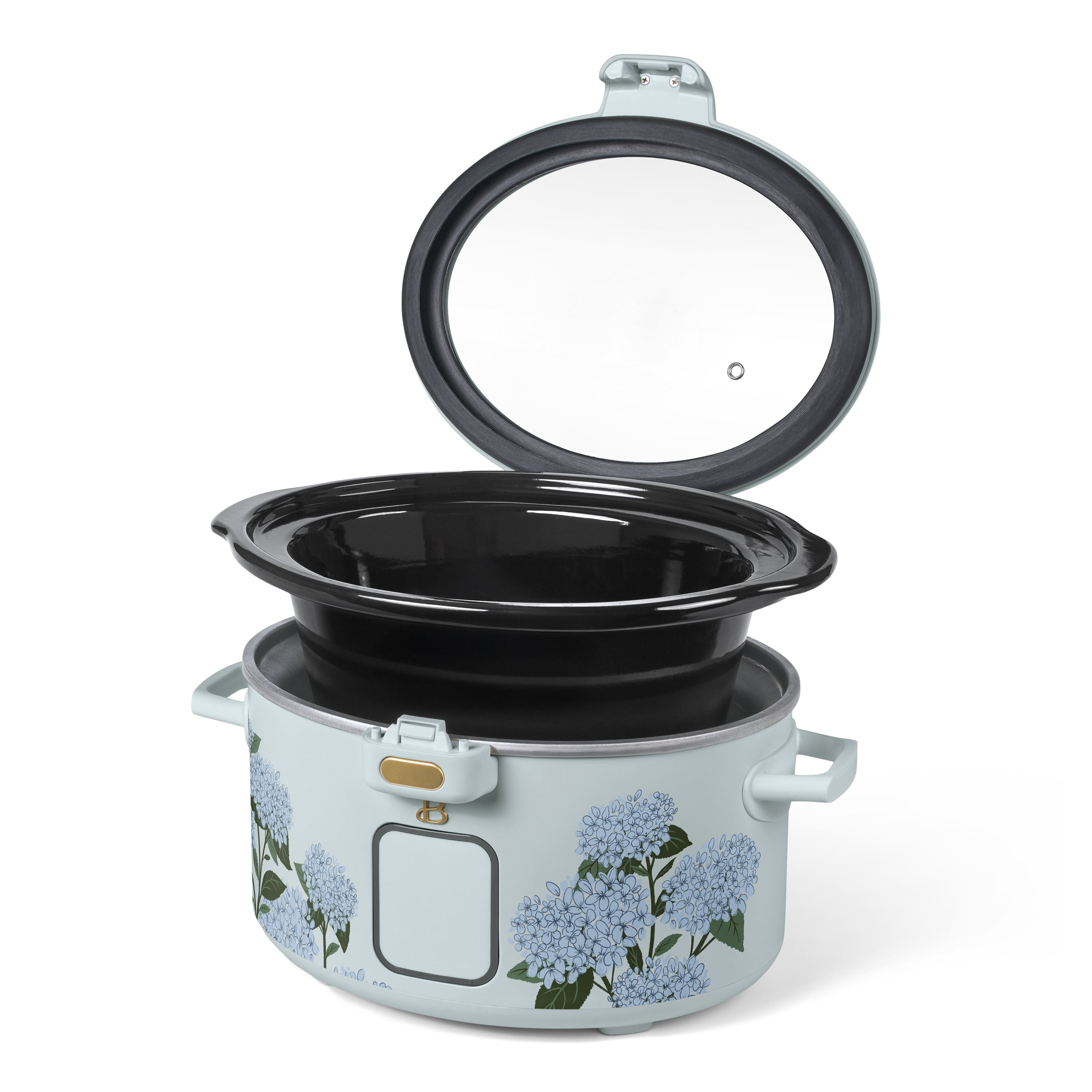 Beautiful 4 Qt Digital Slow Cooker with Hinged Locking Lid, Hydrangea Floral by Drew Barrymore