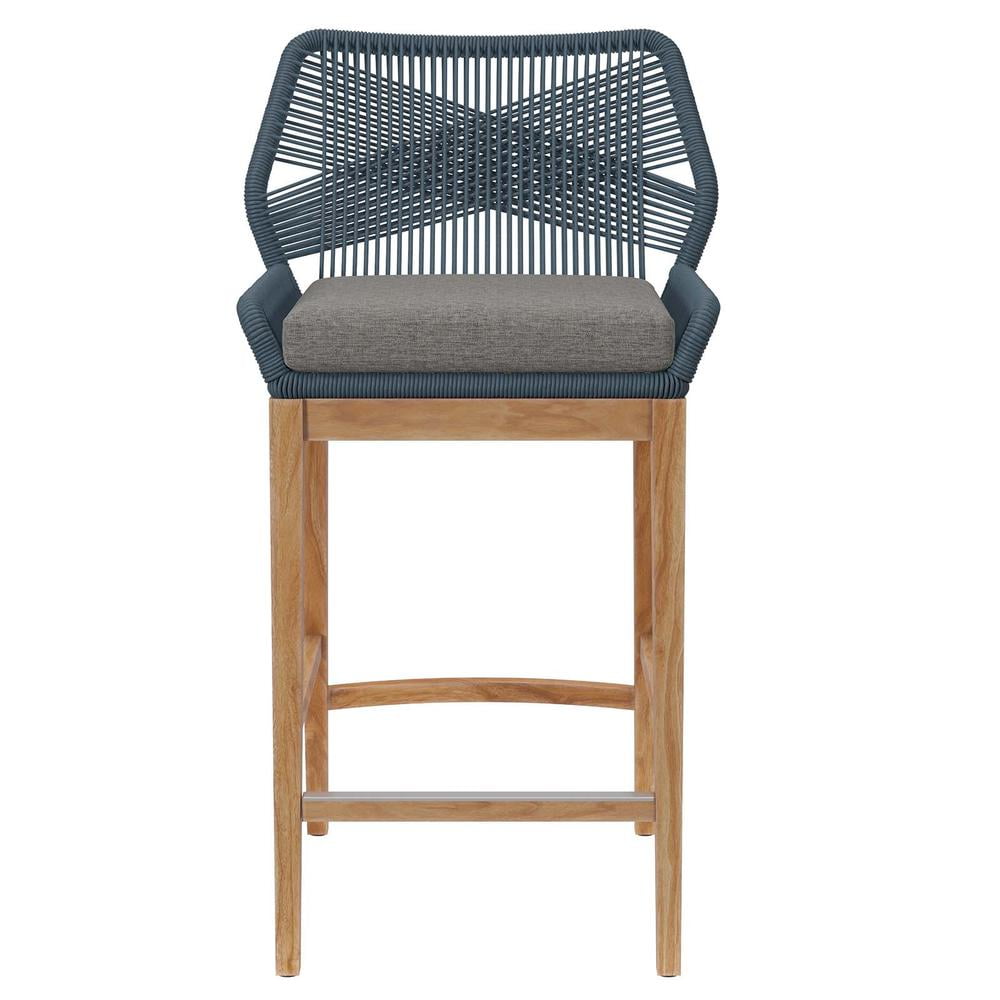 Modway Wellspring Outdoor Patio Teak Wood Bar Stool in Blue/Graphite