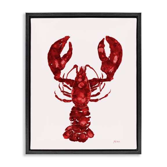 Stupell Industries Contemporary Red Lobster Marine Paint Speckled Watercolor Black Floating Frame Canvas Art, 17 x 21, by Patti Mann