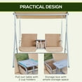 thumbnail image 6 of Outsunny 2 Person Porch Swing with Stand, Outdoor Swing with Canopy, Pivot Storage Table, 2 Cup Holders, Cushions for Patio, Backyard, Beige, 6 of 9