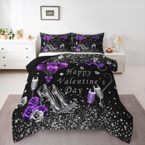 Castle Fairy Floral High Heels Queen Comforter Set,Valentine's Day Bedding Comforter Set