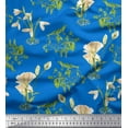 thumbnail image 1 of Soimoi Blue Silk Fabric Leaves & Flower Print Fabric by Yard 42 Inch Wide, 1 of 1