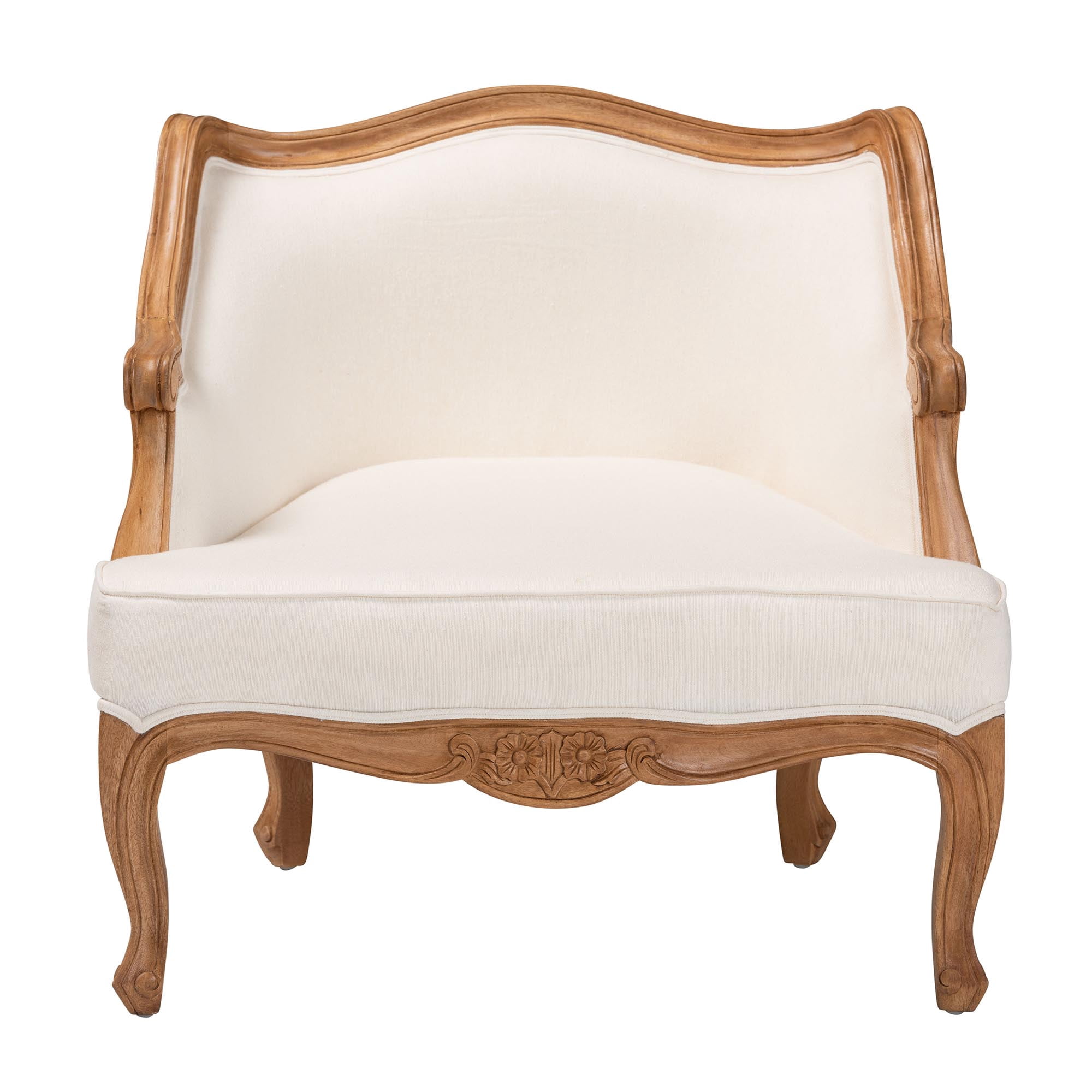 bali & pari Sylvestra Traditional Bayur Wood Fabric Armchair, Beige/Honey Oak