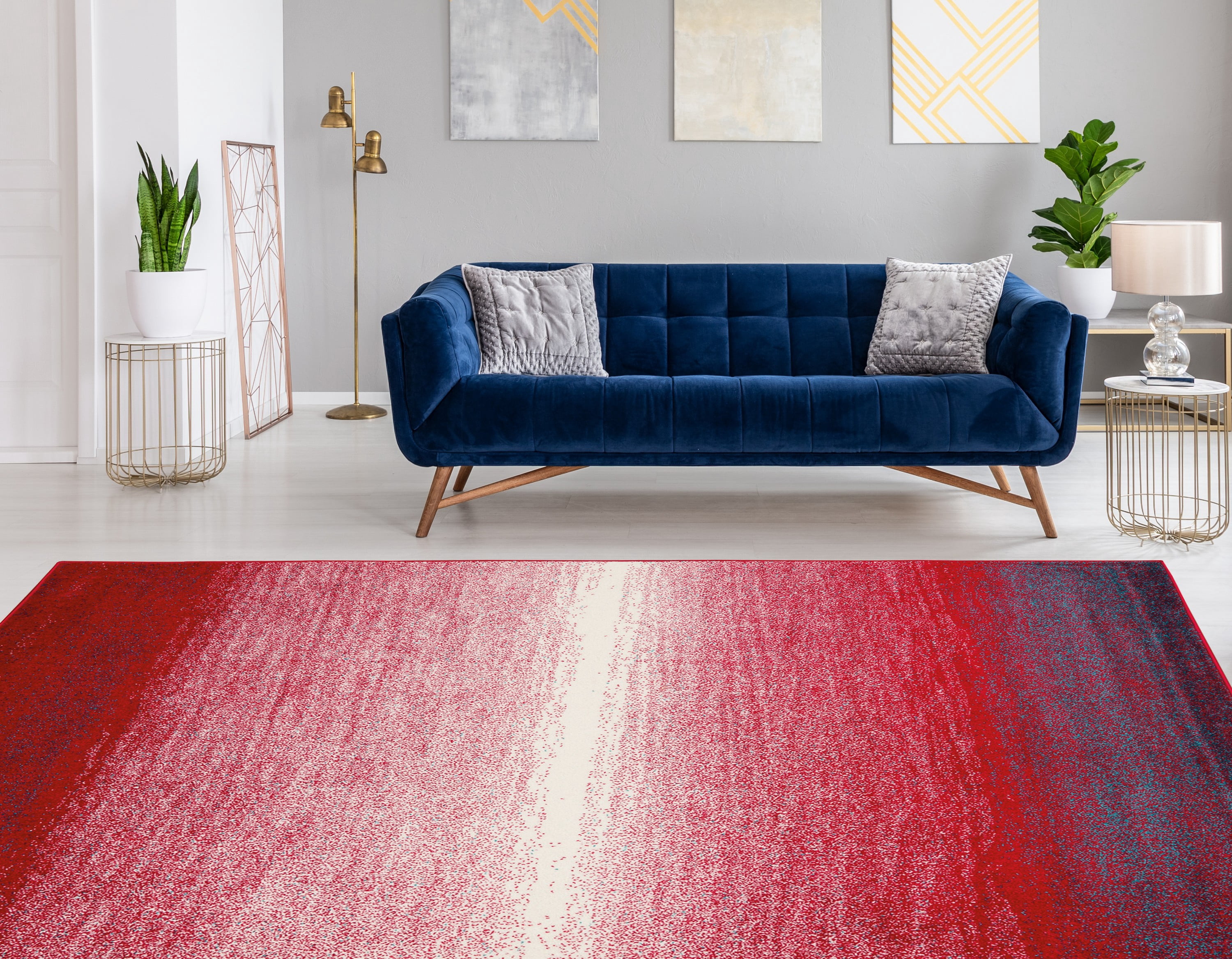 Ombre Red Area Rug 8x10 Modern Machine Made Colorful Design Living Room Decor
