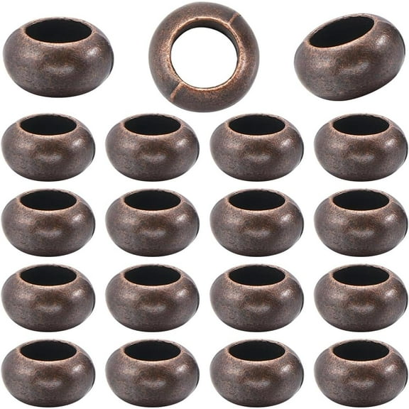 1 Box 100Pcs European Metal Spacer Beads Alloy Large Hole Rondelle Bead Bulk Tibetan Style Red Copper Round Big Hole Bead Spacers for Bracelets Necklace Jewelry Making DIY Crafts 9.5x5.5mm DIY