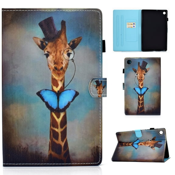 SaniMore Case for Lenovo Tab M10 Plus 3rd Gen 10.6 inch 2022 TB-125F/128F, Auto Wake/Sleep Pen/Card Holder Stand Dual Angle PU Leather TPU Back Color Painting Magnetic Protective Shell, Giraffe