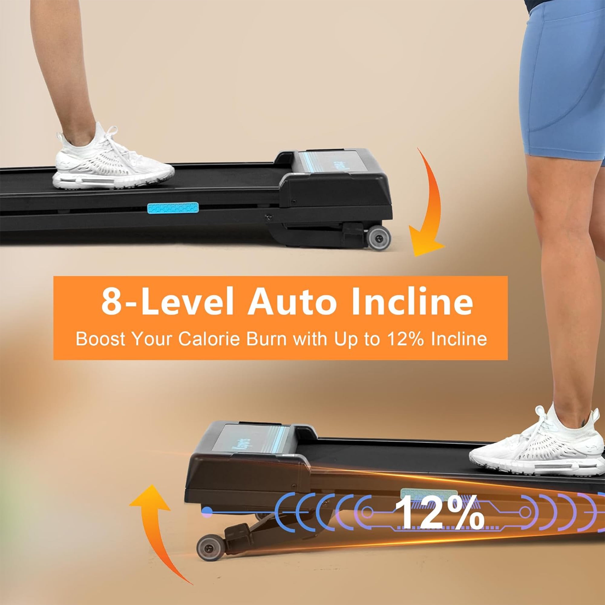 Ksports Under Desk Walking Pad Treadmill with Auto Incline & Wheels, 2.5 HP
