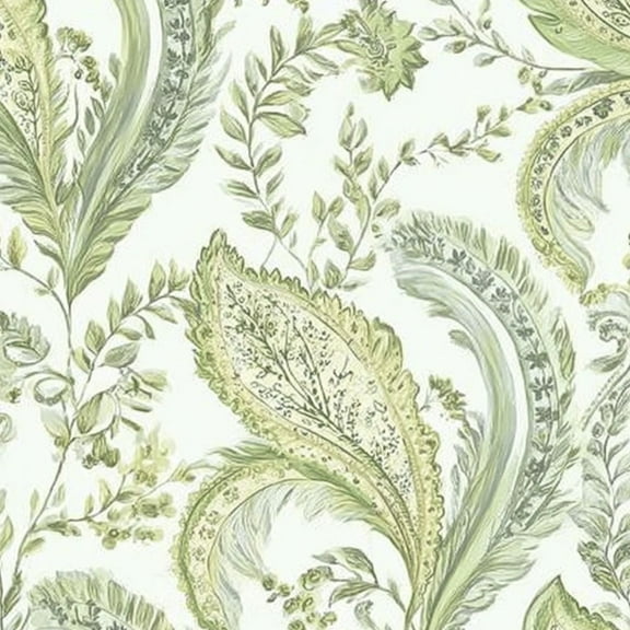 Paisley Peel and Stick Wallpaper 17.7in x 9.8ft Elegant Green Floral Paisley Leaves Swirls Contact Paper Vinyl Waterproof Self Adhesive Wall Paper for Bedroom Shelf Cabinet Renter Friendly