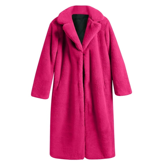 ClodeEU Womens Winter Faux Fur Coat ,Plush Lapel Long Cardigan Jackets ,Warm Cozy Coat Hot Pink,Womens Plus M