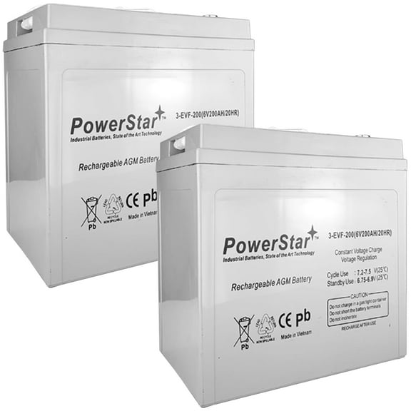 PowerStar 6V 200Ah AGM Deep Cycle Battery – 2 Pack – Sealed, Maintenance-Free GC2 Replacement for T-105 – Solar, Golf Cart, RV, Marine Pack