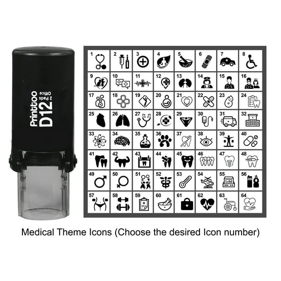 Printtoo Personalized Medical Theme Icons Round Rubber Stamp Self Inking Stamper 12 mm-Red