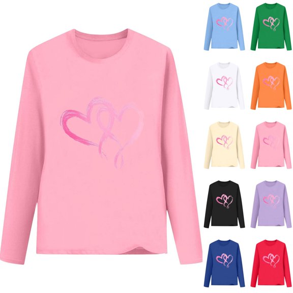 Plcasen Kids Valentine Shirt Girls Valentines Shirts Cute Heart Graphic Long Sleeve Tee Tops 2-14y
