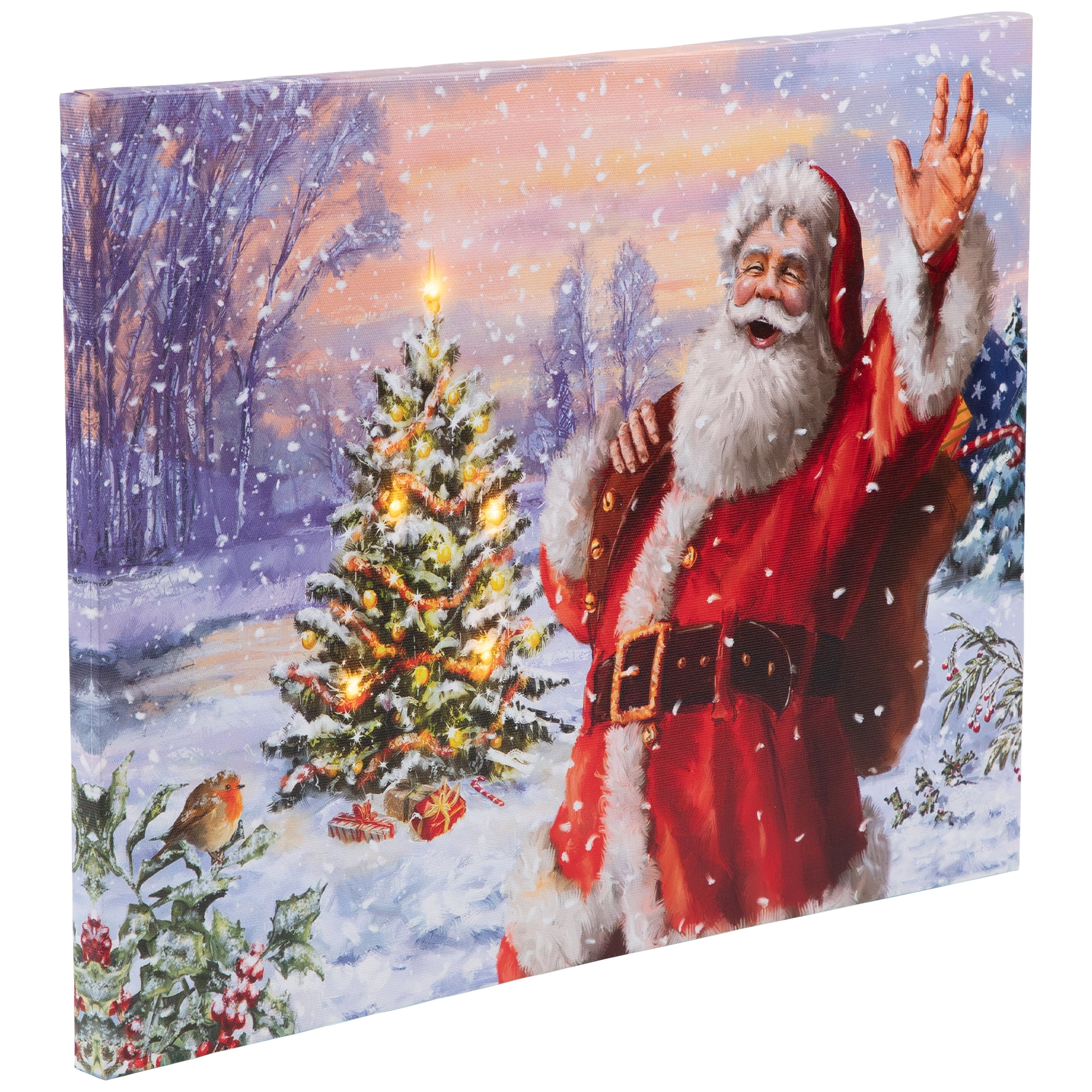 Northlight Lighted Santa with Christmas Tree Canvas Wall Art - 11.75" x 15.75"